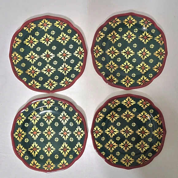 NWT Set Of 4 Pioneer Woman Vintage Geo Stoneware Salad Plates -- 8 1/2" - Picture 2 of 14
